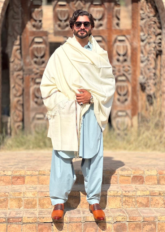 PetalWalk HALF WHITE Colour Pashmina Wool Shawl (48 Single Count & 600gm)