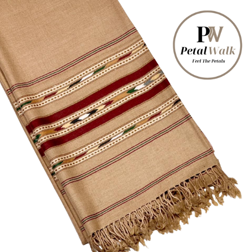 PetalWalk CAMEL Colour Pashmina Wool Multiborder Shawl (48 Triple Count & 650gm)