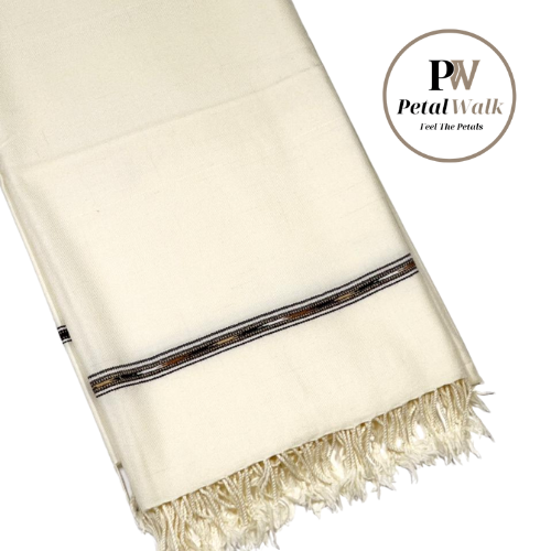 PetalWalk HALF WHITE Colour Pashmina Wool Shawl (48 Single Count & 600gm)