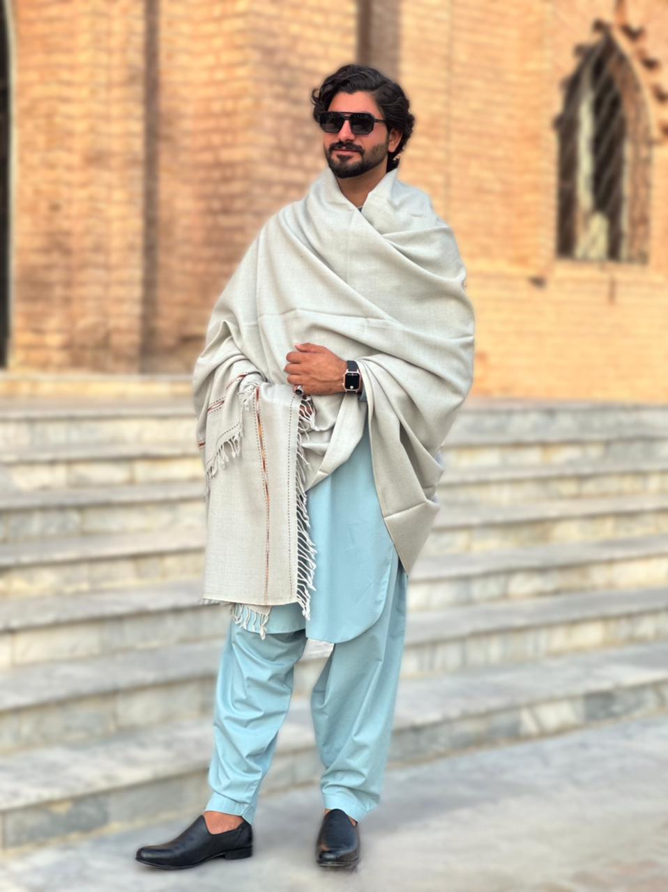 PetalWalk LIGHT GREY Colour Pashmina Wool Shawl (48 Single Count & 600gm)