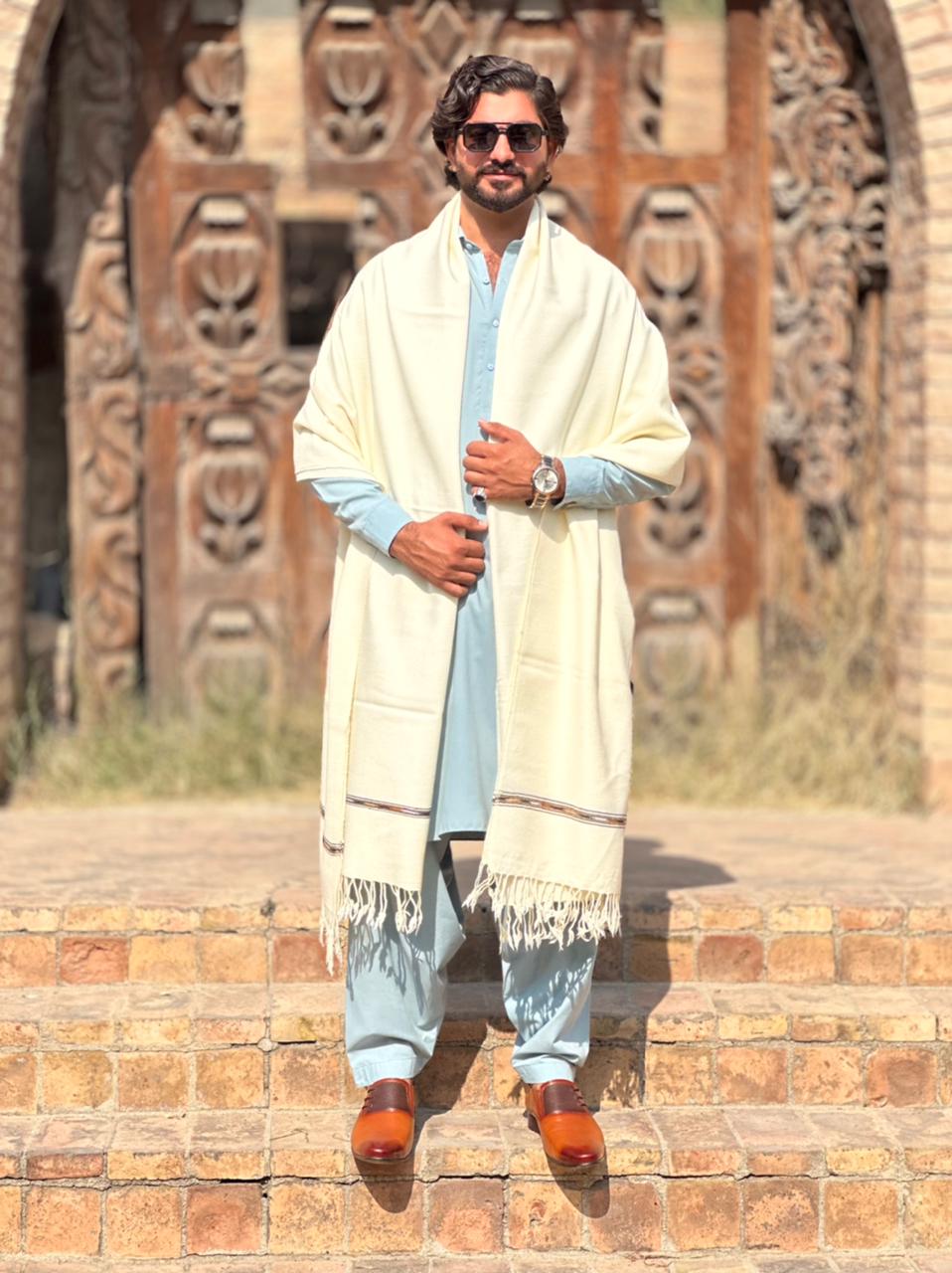 PetalWalk HALF WHITE Colour Pashmina Wool Shawl (48 Single Count & 600gm)